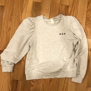 Puff Sleeve Cream/Grey Sweatshirt Size Medium